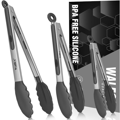 Walfos® Grillzange, Küchenzange 3er-Set Hitzebeständige (480°F),Edelstahl und Silikonspitzen Fleischzange Zange Küche, (18, 23, 30.5cm) Dunkelgrau Ideal für Grillen (Grey）