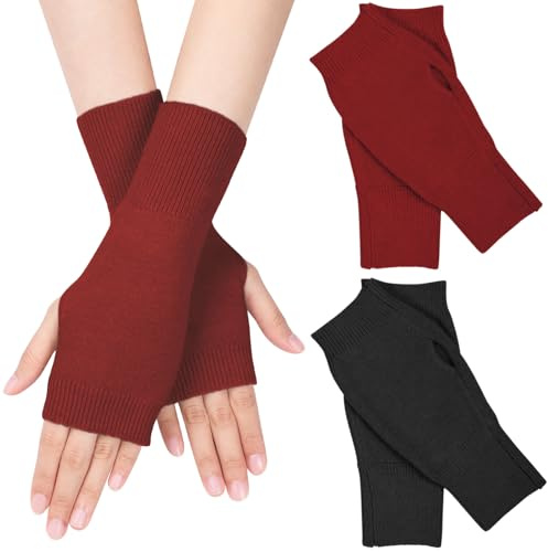 MELLIEX 2 Pares Guantes sin Dedos, Manoplas de Punto de Invierno Calentadores de Muñecas Mitones para Hombres y Mujeres
