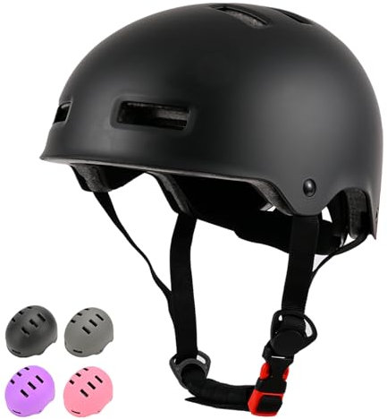 LOKJIJI Verstellbarer Fahrradhelm Skaterhelm für Mädchen Jungen Kinder Jugend Erwachsene, Kinder Schutzhelme für Multi-Sportarten Fahrrad Skateboard Skaten, Schwarz, M
