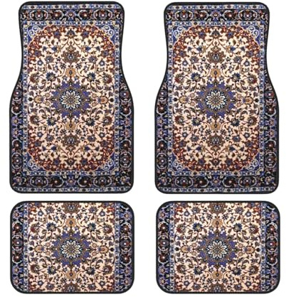 Tapis de Sol de Voiture à Motif Persan Antique, Bleu Oriental, 4 pièces, Ensembles complets de Tapis de Voiture, Ajustement Universel pour SUV, fourgonnettes, berlines, camions, Protection Contre Les