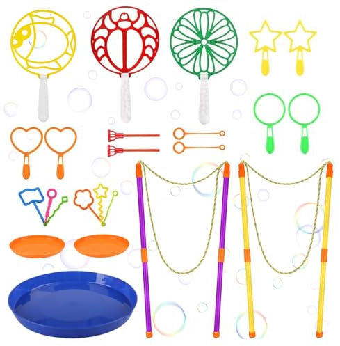 YANGUN 24 PCS Seifenblasen Set für Kinder, Riesenseifenblasen Set mit Große Seifenblasenstäbe, Seifenblasen Blasringe und Tablett, Bubble Maker Spiele, für Sommer Outdoor Aktivitäten
