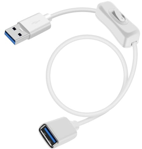 YINGAYOU USB 3.0-förlängningskabel med switch USB 3.0-kabel, kort med switch, stöder 5 Gbps dataöverföring och laddningsfunktion, för bärbara datorer, PC (vit, 1.5 m)