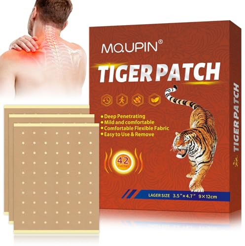 MQUPIN Lot de 42 patchs de soulagement de la douleur - Grande taille - Infrarouge lointain chinois - Plante naturelle - Patchs chauffants pour le dos, les genoux, le cou et les épaules - Soulagement