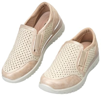 CLEIKS Loafers Comode per Donna Sandali Scarpe per Anziane Estate Elegante Mocassino Scarpe Estive Regalo per la Festa della Mamma Scarpe da Business (Oro, 37 EU, WCL260328-10)