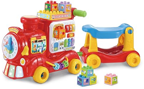 VTech 4-in-1 Alphabet Express, Ride-On And Push-Along Play with Shapes, Sorting, Numbers, Educational & Interactive Learning, With 7 Activity Blocks, Suitable for Ages 12-36 Months, English Version