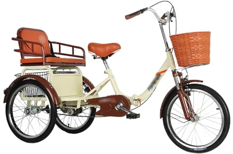 Adult Folding Tricycle with Adjustable Front and Rear Baskets, Three-Wheel Pedal Vehicle for Senior Transportation and Mobility
