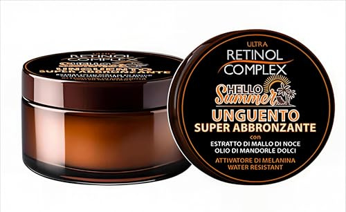 Retinol Complex – Crema super bronceadora con extracto de cáscara de nuez y aceite de almendras dulces, activadora de melanina y resistente al agua.150 ml.