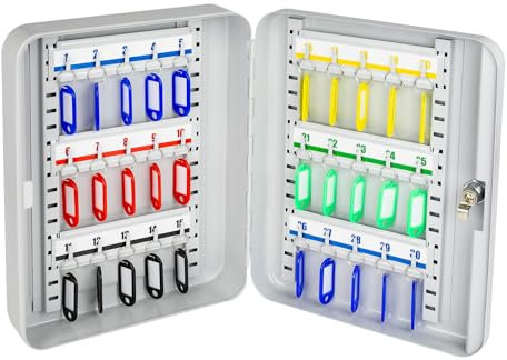 HMF 13030-07 Schlüsselkasten abschließbar, Schlüsselschrank groß | 30 Haken | 30 x 24 x 7,5 cm | Lichtgrau