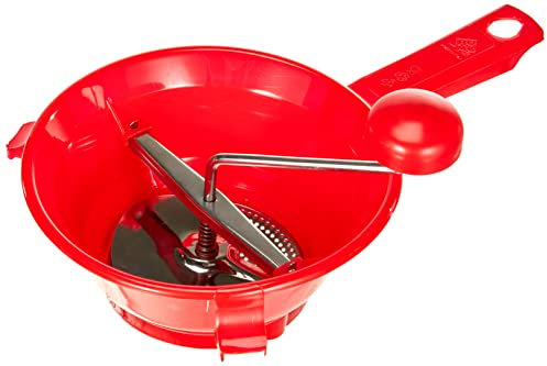 Home 8003512176029 Passaverdura a 3 Dischi, 20 cm, Inossidabile, Rosso/Acciaio, 33x21x16 cm