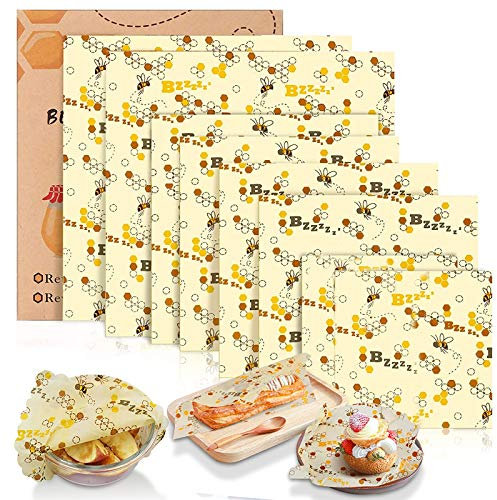 Tonsooze Emballage Cire d'abeille, Emballage Alimentaire Réutilisable et Écologique Emballages en Coton Biologique, Sacs Alimentaires pour Sandwichs, Fromage, Fruits, Pain, Collations (8 Pcs)