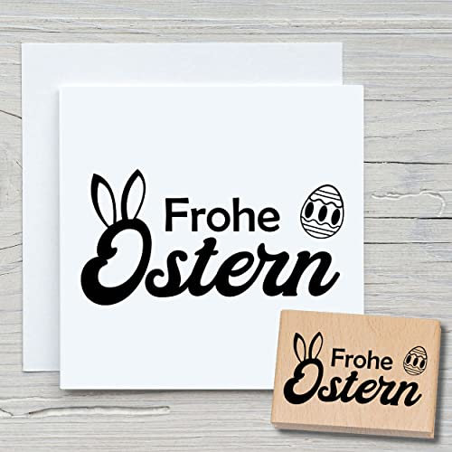 NEWSTAMPS Stempel Frohe Ostern 03 Motivstempel groß aus Holz & Gummi zum Karten und Geschenke basteln, Holzstempel für Osterkarte, Grußkarte, Scrapbook, Textilstempel, Deko, Kinder