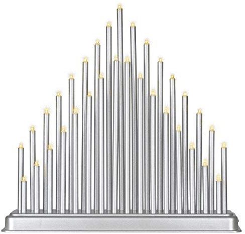 Lichterbogen Stimmungsleuchte silber 33 LED warm weiß Batterie Timer Dekoleuchte Adventsleuchter Weihnachtsbeleuchtung Weihnachtsdeko Xmas-Deko, Kunststoff