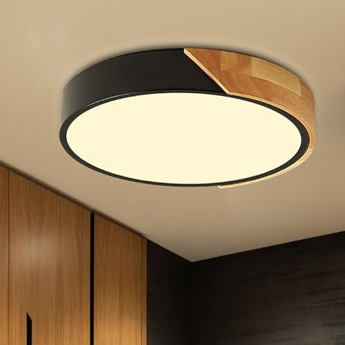 NICEME Led Deckenlampe Holz 24W,Warmweiß 3000K Led Deckenleuchte, Lampen Deckenlampen Für Wohnzimmer Schlafzimmer Badezimmer Balkon Flur Keller Ø30Cm