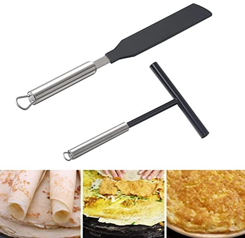 RZXBB 2 unidades de distribuidor de crepes y espátulas de acero inoxidable, distribuidor de masa para crepes, espátula para crepes, accesorios para crepes, espátula, hornear, herramientas de horneado
