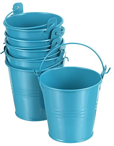 PATIKIL 3 Height Mini Metal Bucket, 6 Pack Colorful Metal Succulents Pot Party Decorative Pails with Handles for Small Succulents, Blue