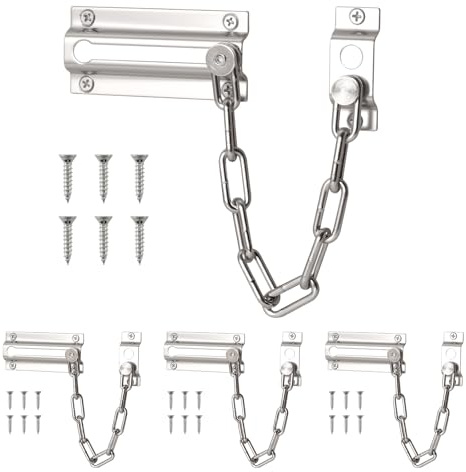 HOME MASTER HARDWARE 4 Pack Door Chain Lock, Security Chain Locks for Inside Door, Chain Door Guard Premium Thickened Lock with Screws for Home Security, Satin Brushed Nickel