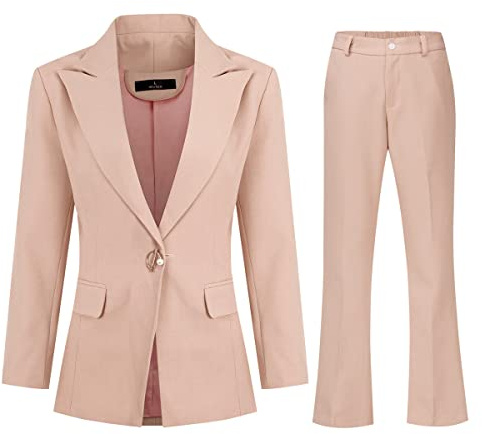 YUNCLOS Women’s 2 Piece Suit Set One Button Blazer Jacket Formal Office Work Trouser Suits Business Smart Suit Jacket and Trouser Pink