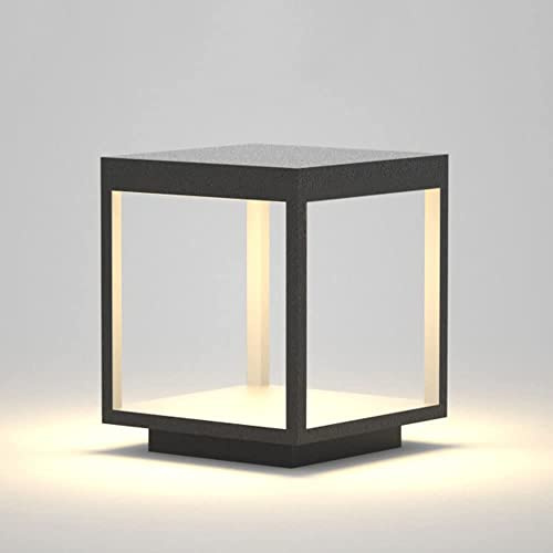 FAZRPIP Linterna de Pilar Exterior de geometría Negra Luz de Poste Exterior LED Cuadrada Material de Acero Inoxidable 3000K Lámpara de Pilar de Patio IP54 Luz de Paisaje LED Impermeable