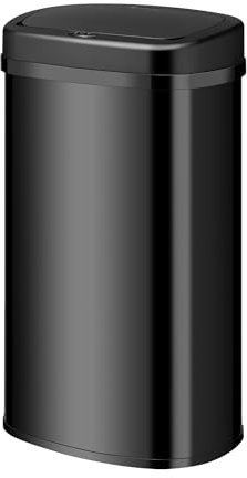 Juskys Mülleimer Küche mit Bewegungssensor Schwarz 60L - Eckiger Abfalleimer mit Klemmring für Müllbeutel - Rostfreier Stahl - Kontaktloses Entsorgen