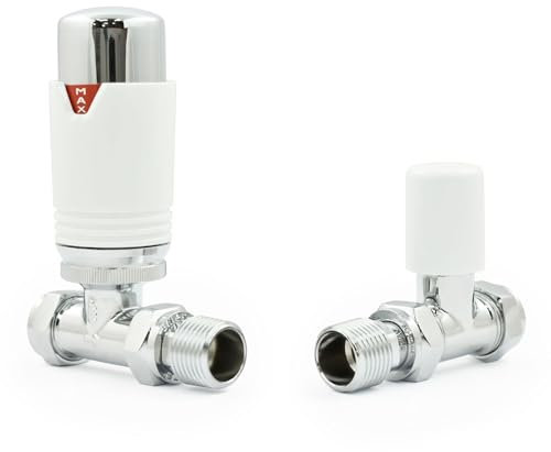 Hot Flow | Estuary Straight TRV Thermostatic Radiator Valve Wheel Head & Lock Shield (Chrome & White)