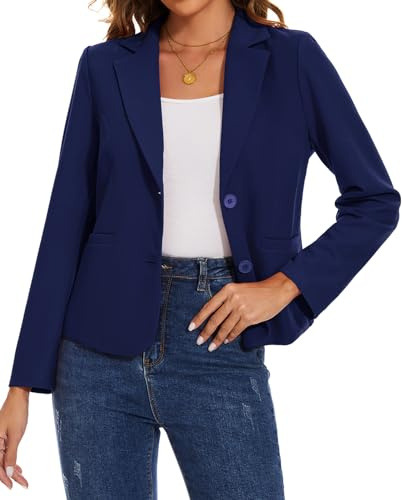Women Jacket Blazers Long Sleeve Suit Jackets Single Welted Pockets ,Navy S