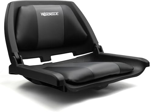 Waterside Captain Deluxe Allwetter Bootssitz mit Polster - Klappbarer, Ergonomischer Boat Seat für Langlebigen Komfort (schwarz/grau)