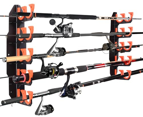 Fishing Rod Holders, Fishing Pole Holders for Garage, Wall or Ceiling Mounted Fishing Rod Rack Holds Up to 10 Rods（1 Pack）