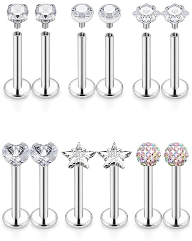 Kridzisw 16G Lip Labret Medusa Monroe Ring Stud Piercing Jewelry 16 Gauge Stainless Surgical Steel Snake Bite Ashley Lip Ring Flat Back Tragus Helix Cartilage Earring Stud Piercing Jewelry Women