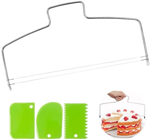 Affettatrice Per Torte A Filo, 4 Pz Taglia Torta Regolabile, Acciaio Torte Taglierina Affettatrice, Con Tarocco Per Impasti, Divisore Per Torta Leveler Per Tagliare Torte Torte Pane