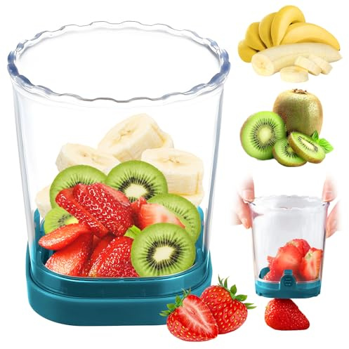 Knoffelpress, fruktskärare, jordgubbsskärare, bananskärare, druvskärare, äggskärare, avtagbar fruktskärare med tryckplatta, kreativ köksgadget (mörkblå)