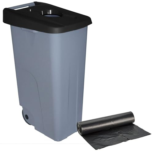 WELL HOME MOBILIARIO & DECORACIÓN Contenedor Abierto 110L Negro H.88cm + Rollo 10 bolsas de basura 120L
