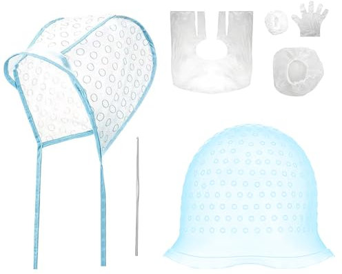 Bonnet à mèches en silicone doux lavable réutilisable pour femmes et filles avec crochet (bleu)