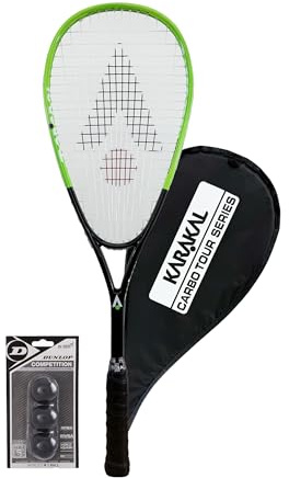 Karakal Carbo Tech Hybrid Squash Racket, Protective Cover + Squash Ball option (+ Comp Balls)