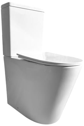 Inodoro Adaptado para Personas con Movilidad Reducida - WC con Sistema Rimless Antibacterias - Váter Ergonómico con Tapa UF Amortiguada y Altura Accesible - Salida Dual Eficiente