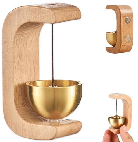 Carillón de viento de madera en forma de C, campana de viento de madera maciza con ventosa, campana de comerciantes para abrir puertas, timbre magnético para puerta, porche, jardín y restaurante (A)