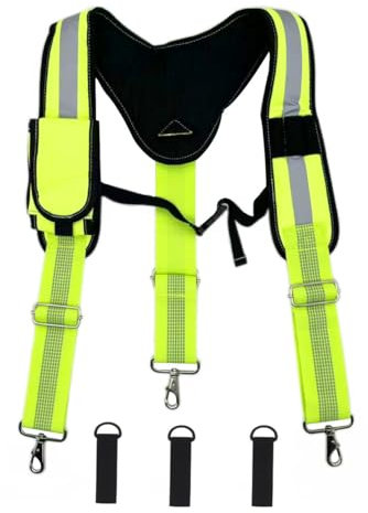 Cedrainy Heavy Duty Tool Belt Suspenders for Men 3 Point Padded Suspenders with Attachment Loops for Men