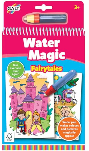 Galt Water Magic Fairytales Reusable Fairytale Colouring Books for Children, Reusable Pictures for Kids to Colour, Magically Reveal Hidden Pictures with Water Pen, Suitable for Ages 3 Years Plus