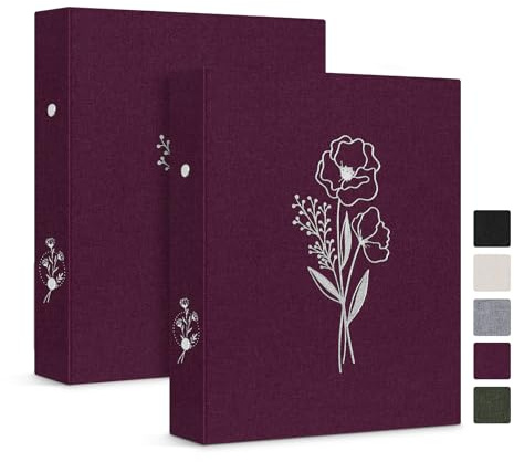 Lanpn Aesthetic A5 2 Ring Binder 2 Packs, Linen Hardcover Small Round Rings Photocard Folder Holder Planner Fits A5 Paper for Office School Journaling Collections (Purple)