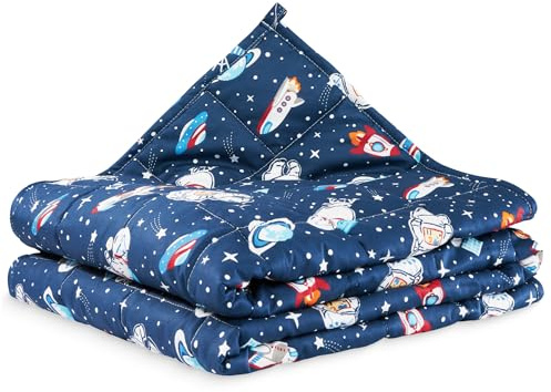 4FIZJO Gewichtsdecke Kinder 3 kg 100x150 cm, Therapiedecke, für Stressabbau & Angstzustände, Hypoallergene Glasperlen, weiche & kühlende Baumwolle- Außenschicht, für Kinder von 15-25 kg, Dunkelblau