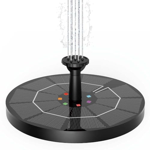 WoskjXas Fuente Solar con Luz 8 Leds 2.2W Fuente Solar Jardín Exterior con 6 Boquillas y Luz Multicolor Fuentes Solares Flotante para Piscina, Baño de Pájaros, Estanque
