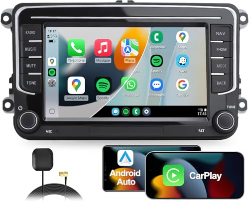 MRSXWPY 2 Din Autoradio, 7 Radio Voiture pour VW Golf, Passat, Seat, Touran, Skoda, CarPlay & Android Auto, Commandes au Volant, Écran Tactile & Boutons Physiques, EQ, FM, GPS Navigation, MirrorLink