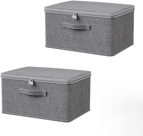 Weciau Foldable Fabric Storage Box, Lockable Storage Box, Grey Cationic Fabric STorage BOx with Combination Lock and Lid, Lockable Box with Lid for Clothes Sweets Toys Medicines