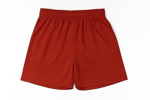 BSBAAA FASHIONS Boys Sports Shorts, Gym Football Training Activewear, Kids School PE Shorts Lightweight Quick Dry Pull-On (Red, 13-14 Years)