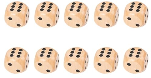 Lot de 10 Dés en Bois 30mm Naturel à 6 Faces avec Coins Arrondis, Grands Dés à Jouer pour Jeux de Société Yams 421 Perudo et Activités Éducatives, Accessoires de Jeu de Table Robustes et Lisibles