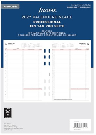 Filofax Kalenderinlägg A5 Professional 1 dag på 1 sida tyska 2027