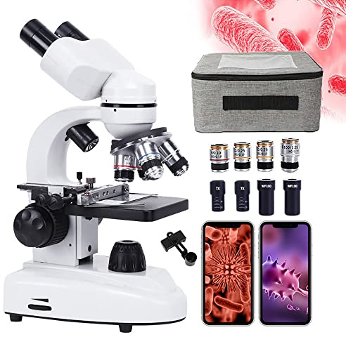 HD biologiskt mikroskop 30000X 50000X 7000X med bärväska, kikardesign, dubbel LED-belysning, telefonadapter – perfekt för studenter, undervisning, labb, vattenbruk