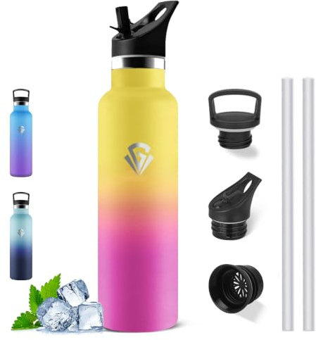 Botella Agua Acero Inoxidable, Botella Termica 1 litro, con Pajita, sin BPA