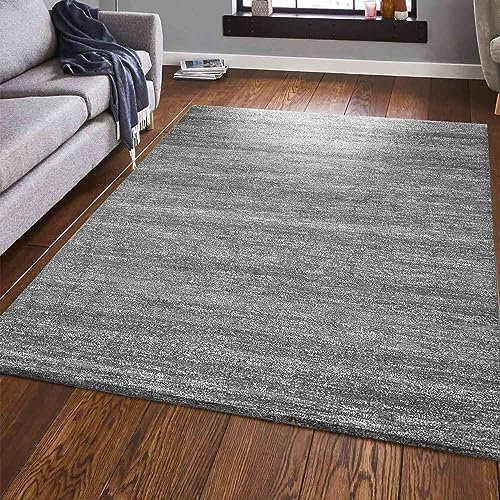 VIMODA Teppich Modern Grau Kurzflor Meliert Farbecht Pflegeleicht, Maße:80 x 300 cm