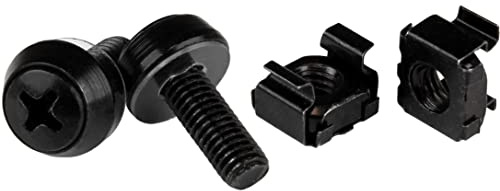 StarTech.com M6 x 12mm - Schrauben und Käfigmuttern - 100er Pack - Schwarz - M6 Montageschrauben und Kastenmuttern für Server Racks