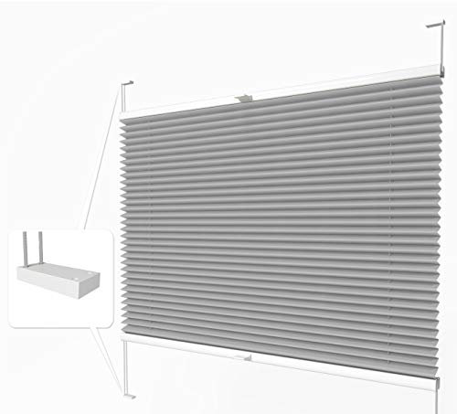 Home-Vision® Premium Plissee zum Anschrauben in der Glasleiste Innenrahmen (Grau, B55cm x H200cm) Blickdicht Plissee Jalousie mit Halterungen zum Bohren, Sonnenschutzrollo Rollo